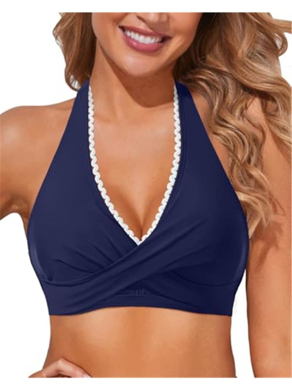 Womens Halter Bikini Top Color Block Push Up Padded Swimwear Beach Swim